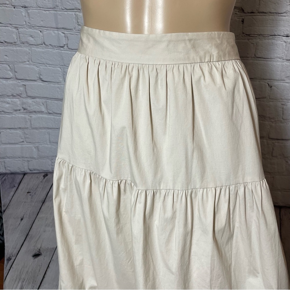 New STAUD Biscotti Tiered Sea Midi Cotton Skirt Size 24 - Picture 5 of 9
